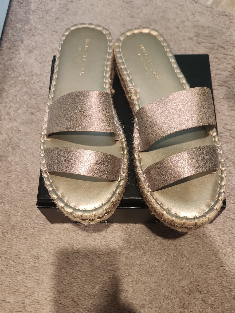 Metallic Rose Double-Band Espadrille Slide Sandals